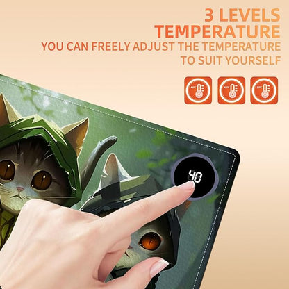 Heated Mouse Pad, Warm Desk Pad, Keyboard Mat 23.6 x 14 Inch Intelligent Fast Heating, 3 Speed Adjustable, Timed Auto Power Off for Game Office Home, 3 Cat Apostles Carrying Lanterns