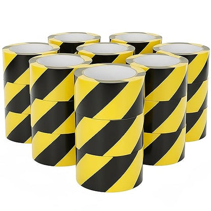 Tapix (24 Pack 2 Inch x 108 Feet Black & Yellow Tape Roll - Safety Stripe Waring Tape for Floor - Highly Adhesive Waterproof Hazard Tape for Floors, Walls, Staircase, Pipes, Equipment, Dangerous Area