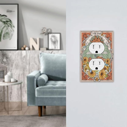 Boho Retro Sun Sunflower Vintage Flower Butterfly Outlet Covers 1 Gang Duplex Light Switch Cover Decorative Switch Plates Electrical Receptacle Faceplate Wall Plate for Farmhouse Home Decor