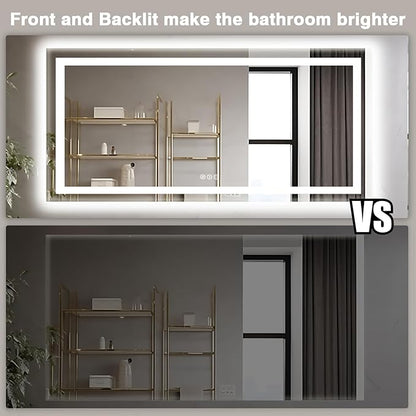 77"x36" Large LED Bathroom Mirror with Front Lit and Backlit, Anti-Fog Lighted Mirror for Wall, Stepless 3 Colors Dimmable Smart Vanity Mirror(Horizontal/Vertical)