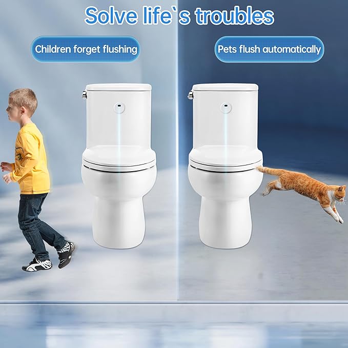 KERDE Touchless Toilet Flusher Kit – Motion Sensor Flush Valve with Wireless Button, Battery Powered, Compatible with Chain Pull Lever Toilets, Remote Flush for Home & Commercial Bathrooms
