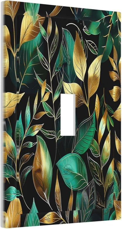 Decorative Light Switch Cover Vintage Dark Green Vine Leaf Golden Plants 1 Gang Single Toggle Device Electrical Faceplate Switchplates Decorator Outlet Wall Plate for Bed Room Cabin