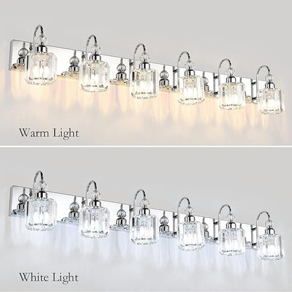 Ralbay 6-Lights Stainless Steel Crystal Bathroom Vanity Lights Over Long Mirror Modern Crystal Vanity Lighting Fixtures for Bathroom