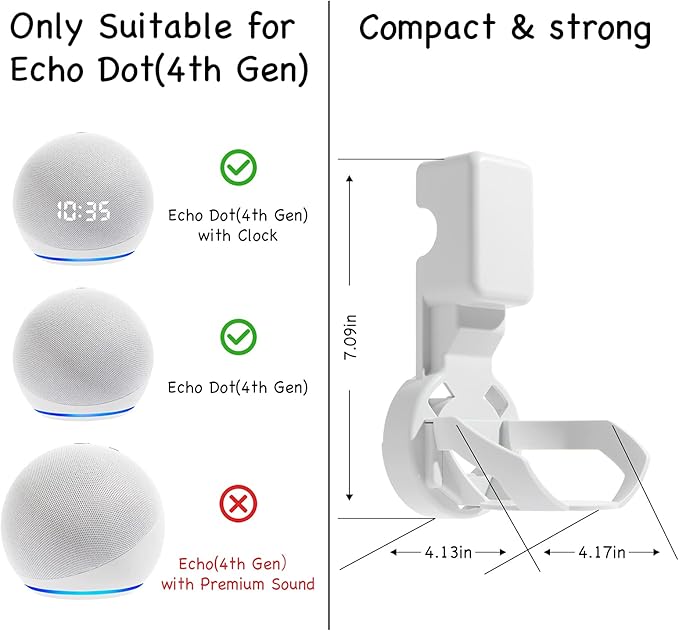 Wall Mount Holder for Dot 4th/5th Generation, Outlet Hanger for Dot 4th/5th Gen, Smart Speaker Stand, Space-Saving Accessories, Built-in Cable Management Shelf, White…