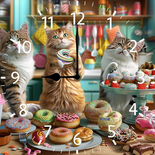 10 in Kitchen Kittens and Donuts -292 Wood Wall Clock – Digital Time Display, Smart Home Compatible for Bedside or Workspace