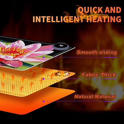 Heated Mouse Pad, Warm Desk Pad, Keyboard Mat 23.6 x 14 Inch Large Size Intelligent Fast Heating, 3 Speed Adjustable, Timed Auto Power Off for Game Office Home, Lotus Flower