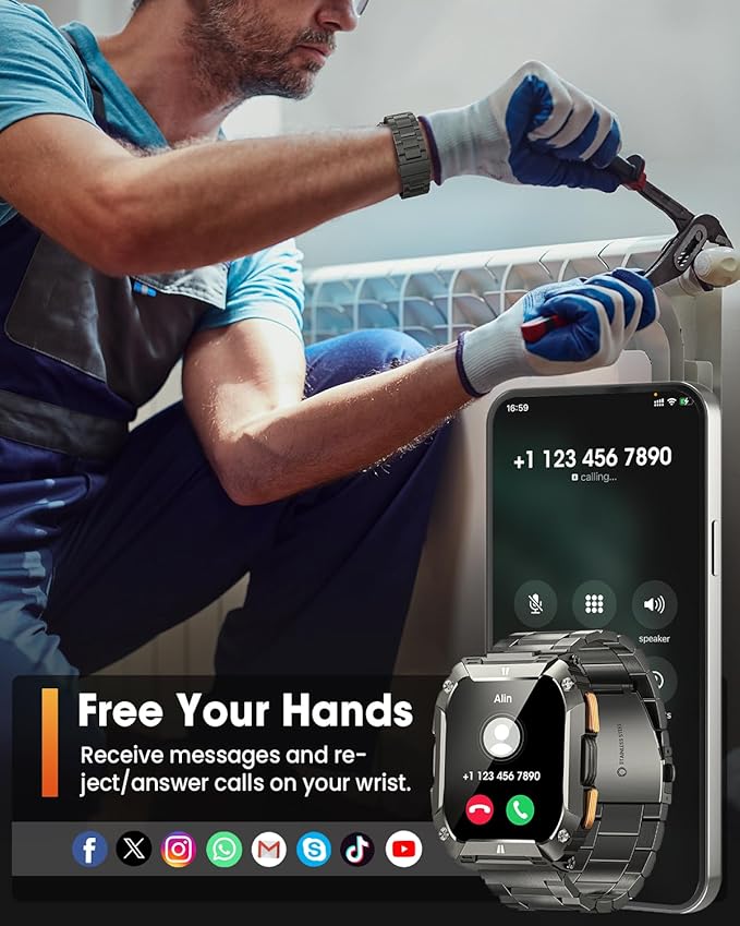 Military Smart Watches for Men, 1.95'' Smart Watch with 100 Days Battery/Flashlight, Fitness Tracker Watch with Heart Rate/Sleep Monitor/100+ Sports Mode,5 ATM Rugged Smartwatch for Android and iPhone