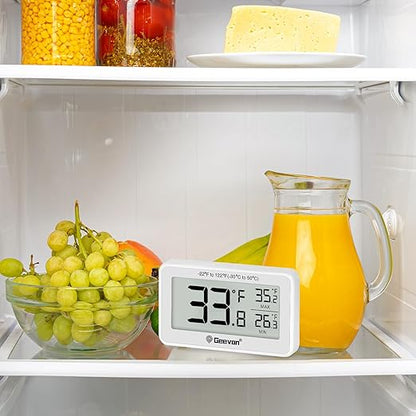 Geevon Refrigerator Thermometer Digital Fridge Thermometer IP65 Waterproof with Large LCD Display,Max/Min Record Function,Magnetic Back,for Fridge,Freezer Scenarios (White-1Pack)