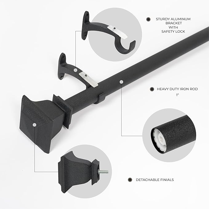 Deco Window Adjustable Curtain Rod for Windows 44 to 120 Inch (Pack of 1) Extendable Heavy Duty 1 Inch Iron Drapery Pole with Finials Wall Mounted French Door Curtain Rods (Dark Stone)