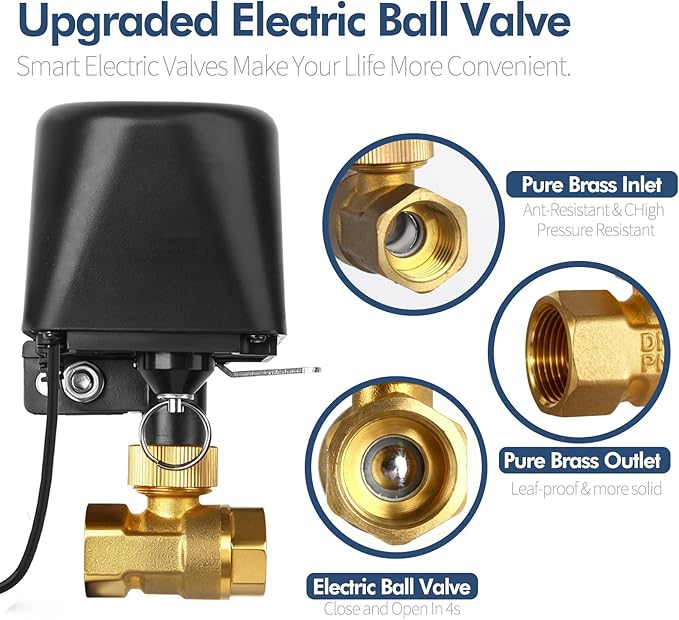 Owfeel WiFi Smart Water Valve, APP Remote Control, DN15 Ball Brass Water Valve, Compatible With Alexa, Google and Application Program iOS/Android, Only Supports 2.4 GHz WiFi (1/2")