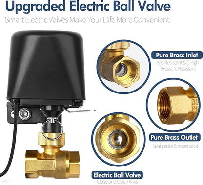 Owfeel WiFi Smart Water Valve, APP Remote Control, DN15 Ball Brass Water Valve, Compatible With Alexa, Google and Application Program iOS/Android, Only Supports 2.4 GHz WiFi (1/2")