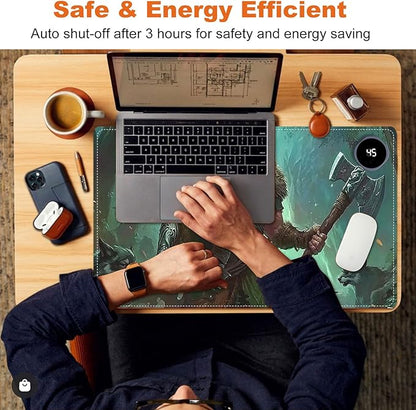 Small Heated Desk Pad 23.6" x 14.2" – Compact Electric Mouse Pad with 3 Heating Levels, Auto Shut-Off, Waterproof PU Surface, Plug-in Warmer for Office or Home Use, Wild Hunter
