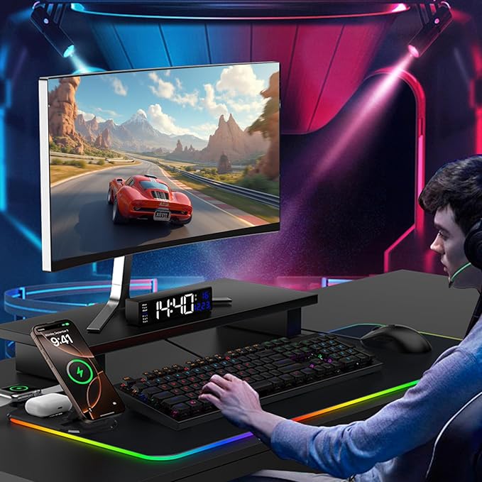 15W Fast Wireless Charging Mouse Pad, XXL RGB Gaming Desk Mat (31.5x15.7in) with Power Adapter & USB-C Cable，15 RGB Light Modes Desk Mat, Waterproof Keyboard Pad for PC/MacBook/Laptop (Black)