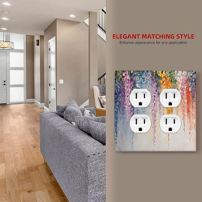 Colorful Wildflower Wisteria Cascade Floral Flower Outlet Covers 2 Gang Double Duplex Decorative Light Switch Covers Electrical Wallplates Socket Faceplate for Bedroom Living Room Decor