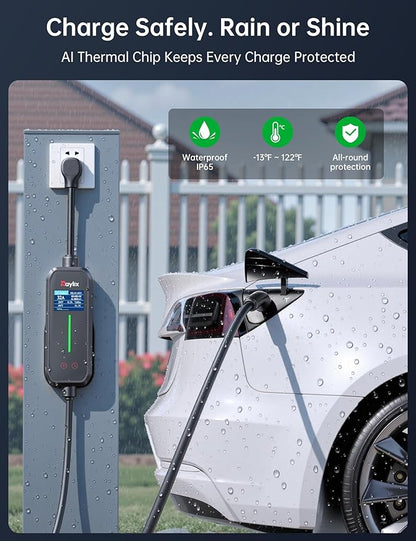 Raylix 32A Level 2 Fast Charger for Tesla, Adjustable Current, Delay Charge, Smart Display, 7.68KW Mobile/Home Charger for Tesla, 21ft Cable, Connector for Model X/Y/3/S/Cybertruck, NEMA 14-50 Plug