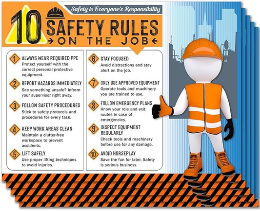 10 Safety Rules on the Job Poster 2026 Version – 18x24 Durable Laminated Safety Sign, Tear-Resistant, Waterproof Workplace Safety Poster for Industrial and Construction Settings (Pack of 5)