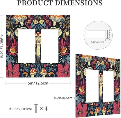 Decorative Outlet Covers Coloful Red Yellow Orange Magical Mushroom Forest 2 Gang Double Rocker Light Switch Cover Plate Electrical Switch Plate Cover Decorate GFCI Wall Plate for Bedroom Home Decor