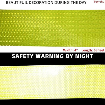 Fluorescent Yellow Reflective Tape 4 inch, Outdoor Waterproof High Visibility Warning Safety Industrial Marking Tape (68 feet)