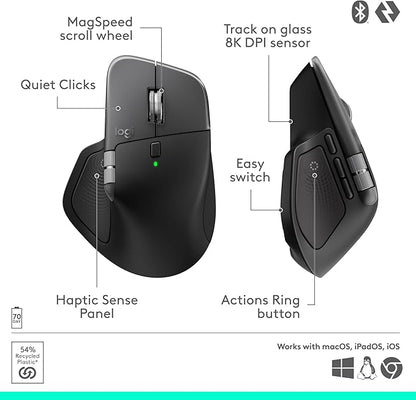 Logitech MX Master 4 for Mac, Ergonomic Bluetooth Mouse with Advanced Performance Haptic Feedback, Ultra-Fast Scrolling, USB-C Charging, MacOS, iPadOS, Windows - Space Black