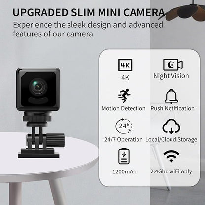 4K Mini Security Camera WiFi Wireless Camera Small Smart Portable HD Nanny Cam with Motion Detection Cloud & SD Storage Clear Night Vision Micro Cameras for Home Office Pet Baby Monitor Indoor/Outdoor