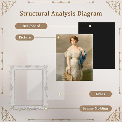 8x10 inch Vintage Photo Frame,Black White Pink Wood Gold Color Hand-Crafted Resin Picture Frame with Easel & Hook, Home Décor for Tabletop Wall Hanging Rahmen Photo Frame (White)