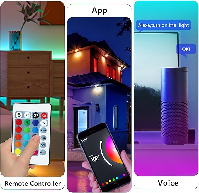 GUPUP Smart WiFi Led Lights 100 ft, Compatible with Alexa and Google Assistant Devices, Voice Control, Music Sync Color Changing Strip Lighting, App&Remote Controlled Indoor Light for Bedroom, Party