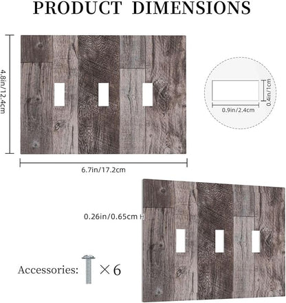Decorative Switch Plates Rustic Dark Grey Wood Retro Country Wooden 3 Gang Wall Plate Triple Toggle Light Switch Cover Faceplate Electrical Wall Panels for Farmhouse Cabin Decor