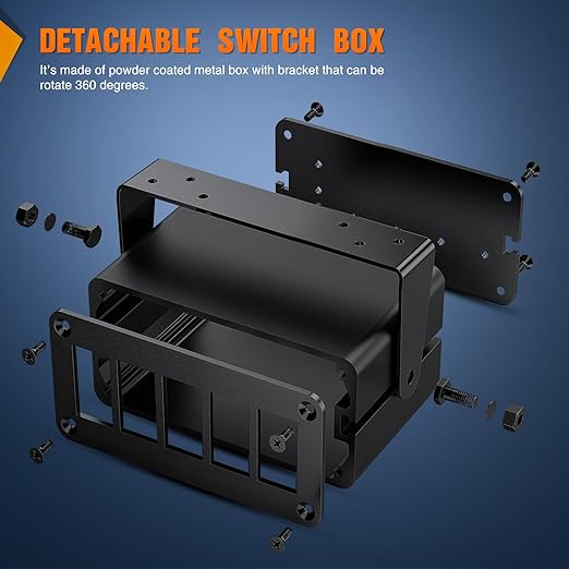 Nilight 5 Gang Rocker Switch Box 5 Holes Panel Detachable Installation Housing Waterproof Aluminum Rotatable Mount Bracket 12V 24V DIY Toggle Switches Voltmeter USB Socket for Boats Cars RVs Trucks