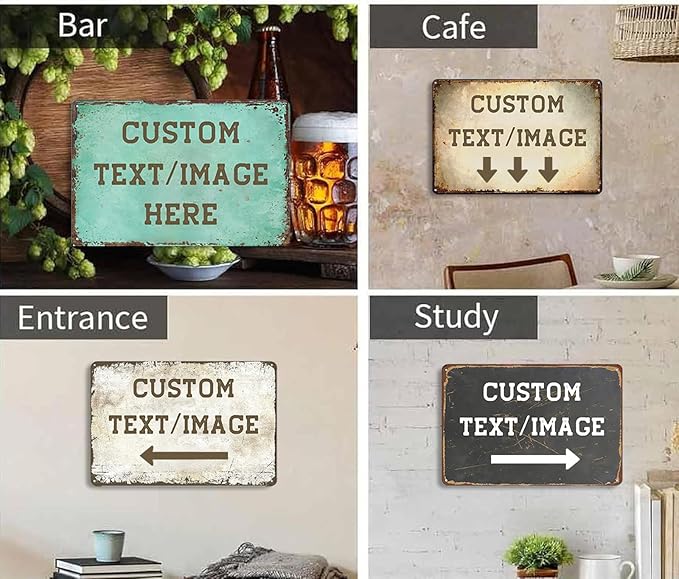 Custom Sign with Directional Arrow Rustic, Personalized Wall Decor, Vintage Metal Signs, Customized Retro Aluminum Sign for Home Office Bar Yard Garden Outdoor Gift 10''x7''
