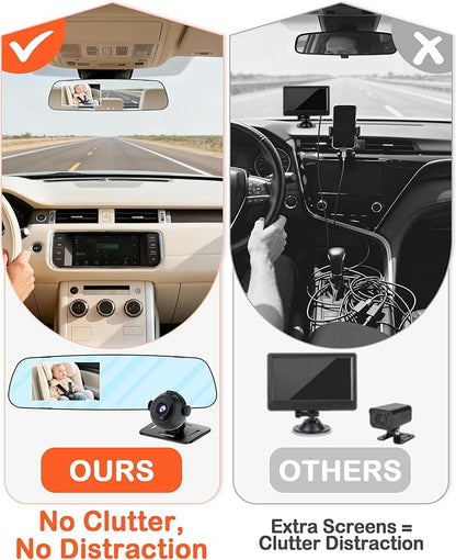 Baby Car Mirror Camera: Dash-Free 4.3-inch HD Clear Night Vision Wide Angle View for Infant Backseat Monitoring - Plug-Play No-Professional Installation for Parents Long Road Driving