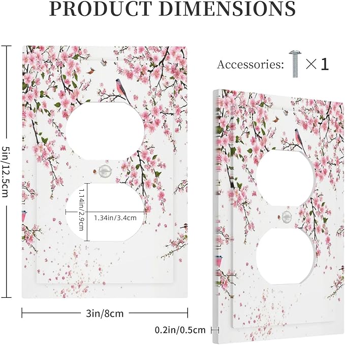 Decorative Outlet Covers Rustic Plum Blossom Pink Flowers 1 Gang Duplex Light Switch Cover Plate Unique Wall Plate Electrical Switch Plate Covers for Home Bedroom Decor （2 Pack）