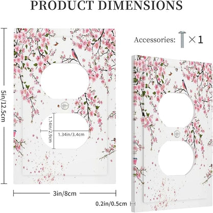 Decorative Outlet Covers Rustic Plum Blossom Pink Flowers 1 Gang Duplex Light Switch Cover Plate Unique Wall Plate Electrical Switch Plate Covers for Home Bedroom Decor （2 Pack）