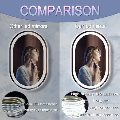 36 x 24 Inch Oval LED Bathroom Mirror with Front Lights Smart Memory 3 Color Adjustable Brightness Anti-Fog 36 Inch Oval Lighted Vanity Mirror for Bathroom Wall Horizontal/Vertical Mounted