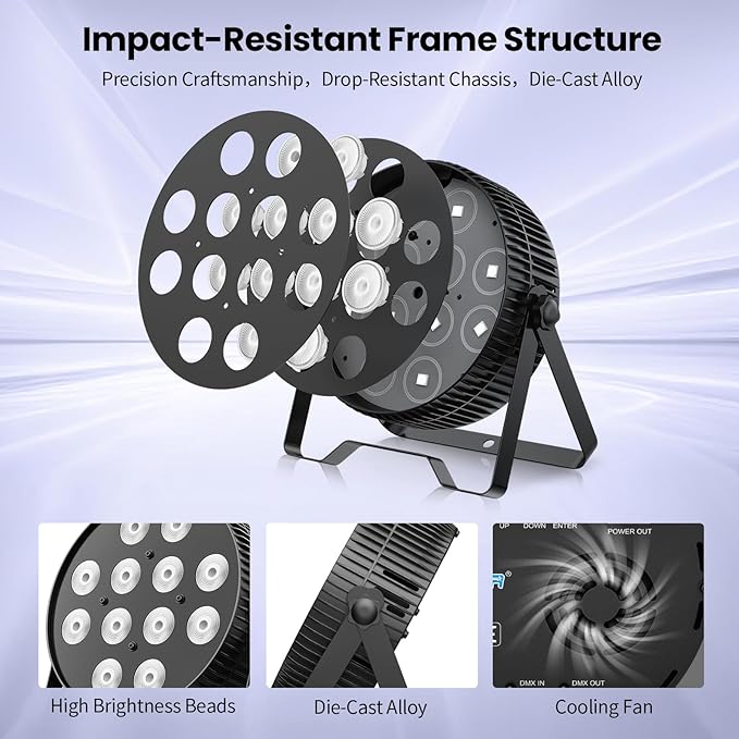 Betopper LED Stage Lights, 12X18W DJ Par Light, RGB+Lime+Amber+UV 6-in-1 Wash/Strobe Effect Stage Lighting, DMX512/Sound Activated Uplighting Lights for DJ, Parties, Concerts, Bars, 2-Pack
