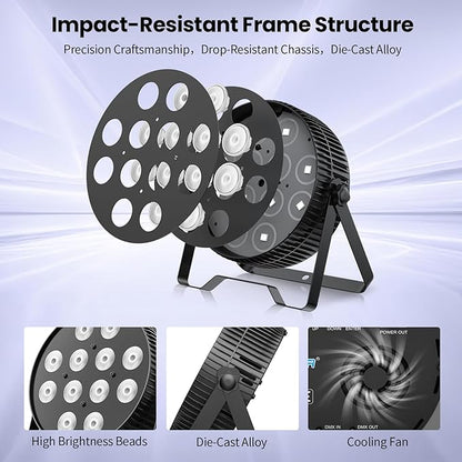 Betopper LED Stage Lights,12X18W DJ Par Light,RGB+Lime+Amber+UV 6-in-1 Wash/Strobe Effect Stage Lighting, DMX512/Sound Activated Uplighting Light for DJ,Parties,Concerts,Bars,1 Pack