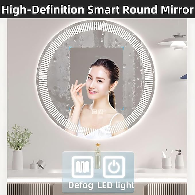 Modern Bathroom Vanity with Sink - Wall Mounted Vanity Cabinet with High-Definition Smart Storage Mirror, Time Display & LED Lights, Defogging | Bathroom Sink Cabinet (Mirror, 40in)