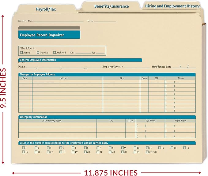ComplyRight Employee Record Organizer 3-Folder Set | 12” x 9.5” x 1.25” | HR and Employee Management | 25-Set