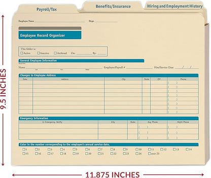 ComplyRight Employee Record Organizer 3-Folder Set | 12” x 9.5” x 1.25” | HR and Employee Management | 25-Set
