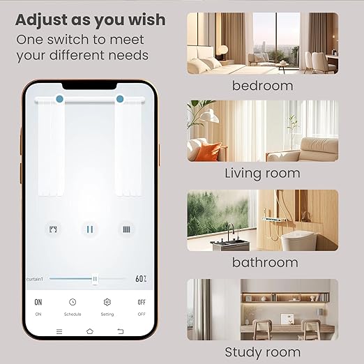Smart Curtain Switch Neutral Wire Required, 2.4GHz WiFi Dimmer Light Switch with Remote Voice Control, Tempered Glass Panel, Compatible with Alexa and Google Home, Black WiFi Curtain
