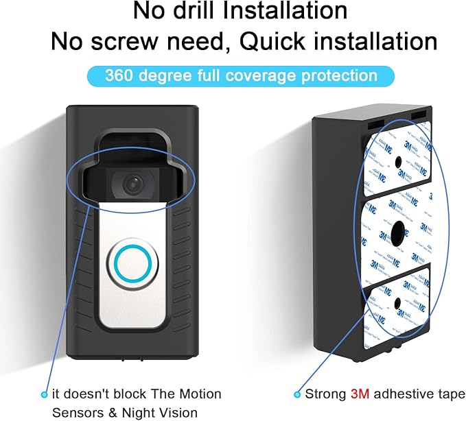BFYTN Adhesive Mount Compatible with for Video Doorbell No-Drill Mounting Bracket Cover Holder Not Block Doorbell Sensor