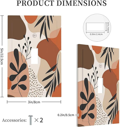 Decorative Light Switch Cover Boho Botanical Orange Green Beige Minimalist 1 Gang Single Toggle Device Electrical Faceplate Switchplates Decorator Outlet Wall Plate for Bedroom living Room