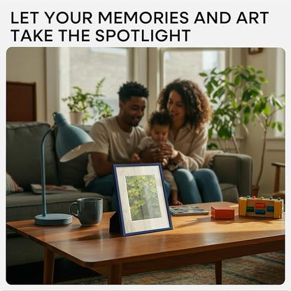 Homeforia A4 Picture Frame Navy Blue, High End Metal 8.3 x 11.7 inch Poster Frames with Mat 5.8 by 8.3 Art, A4 Size Frames Matted to A5 Photo, 8.3x11.7 Wall or Tabletop Frame, Tempered Glass, Set of 2
