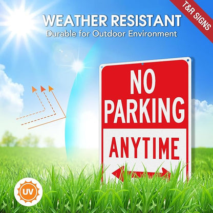 T&R No Parking Anytime Sign - 2 Pack - 14 x 10 Inches Rust Free .040 Aluminum Reflective - UV Protected, Waterproof, Weatherproof and Fade Resistant - 6 Pre-drilled Holes