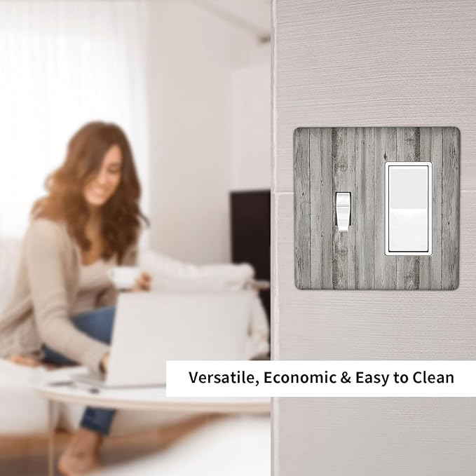 Outlet Covers Farmhouse Rustic Grey Barn Door Wood 1 Toggle 1 Rocker Combination Decorative Wall Plate Electrical Switch Plates Light Switch Cover Plate for Bedroom Cabin Decor
