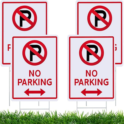 Kigley 4 Pcs No Parking Signs with H Stake 14 x 10" Plastic Waterproof Double Sided No Parking Outside Signs, Weatherproof and Fade Resistant, Easy to Mount