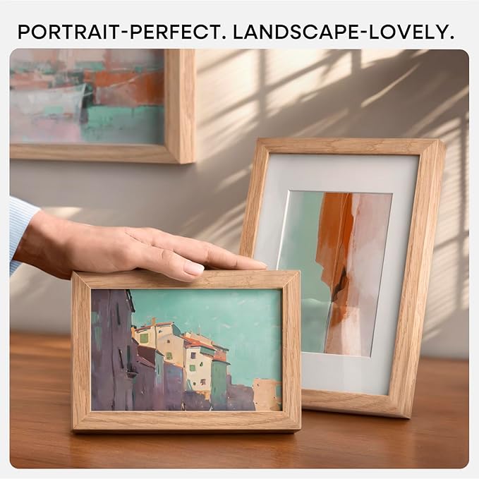 Homeforia 9x11 Picture Frame Wood, High End Natural Oak 9 x 11 Light Wooden Frames with Mat 6 by 8 in Photo, 9by11 Frame Matted to 6x8 Print, Wall or Tabletop Frame, Tempered Glass, Wall Kit, Set of 1