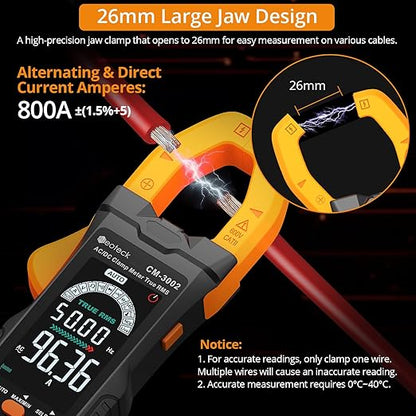 Neoteck Clamp Meter 6000 Counts Clamp Multimeter 800A AC/DC Current Auto Selection Color Screen TRMS Voltage,Capacitance,Continuity,Resistance,NCV,Diode,Frequency for Home,Auto,Industrial,HVAC