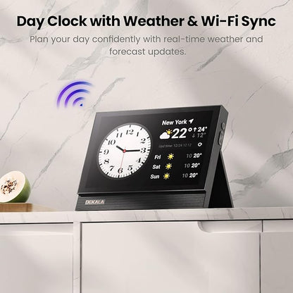 Dekala ClearTime 10.1" Large Display Digital Wall Calendar Clock, TouchScreen Voiced Alarm Clock for Bedroom Medication Reminder, WiFi Weather Display Auto DST for Adult Senior Dementia Heavy Sleepers