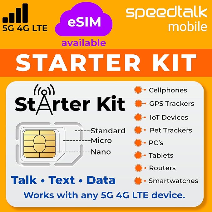 SpeedTalk Mobile SIM Card Starter Kit, Smartphone Cell Phone, GPS Tracker and IoT, Plan Starting at $5 Prepaid, Data, Talk and Text, High Speed 5G 4G LTE, Android iOS, USA, 3 in 1 SIM Kit