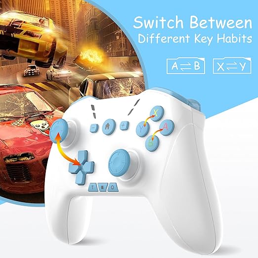 Bluetooth Controller for Switch/Mac/PC/Steam/Mobile Phone/iOS/Android//TV/iPad/Table/Apple Arcade MFi Games, switch pro controller wireless with Adjustable Dual Motion,Turbo,Macros,6-Axis,Wake Up for Black Myth: Wukong (Black) (Purple) (Light White Blue)